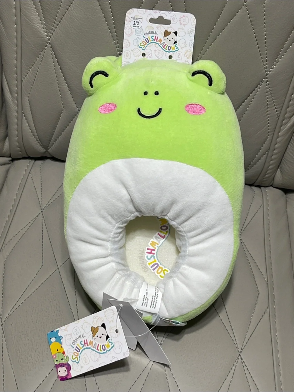 Squishmallows Lime Green Frog 🐸 slippers with White Belly and Pink Cheeks
